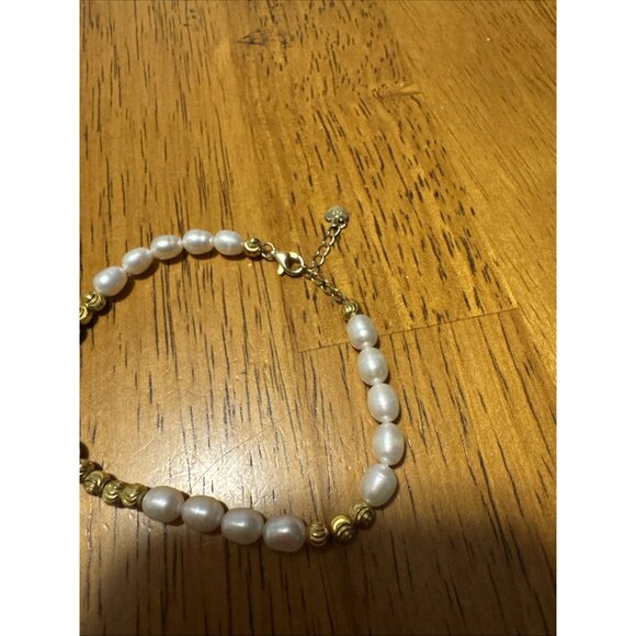 Gold Over 925 Stamped Sterling Silver Pearl Gold Beaded Bracelet Vintage - Picture 5 of 7